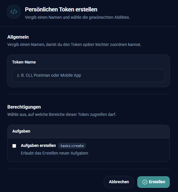 API Token Verwaltung