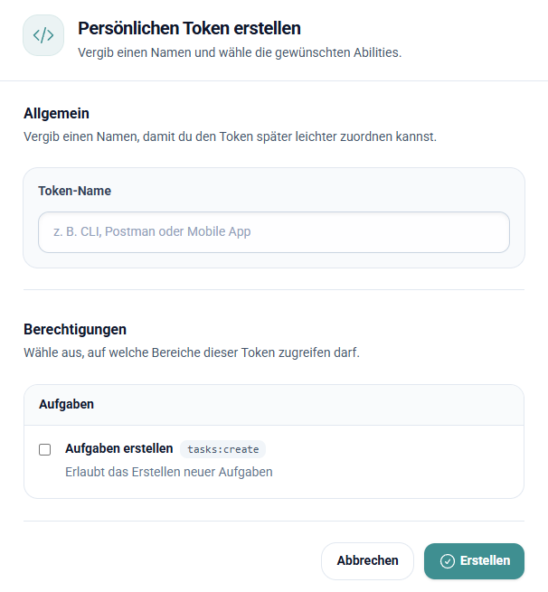 API Token Verwaltung