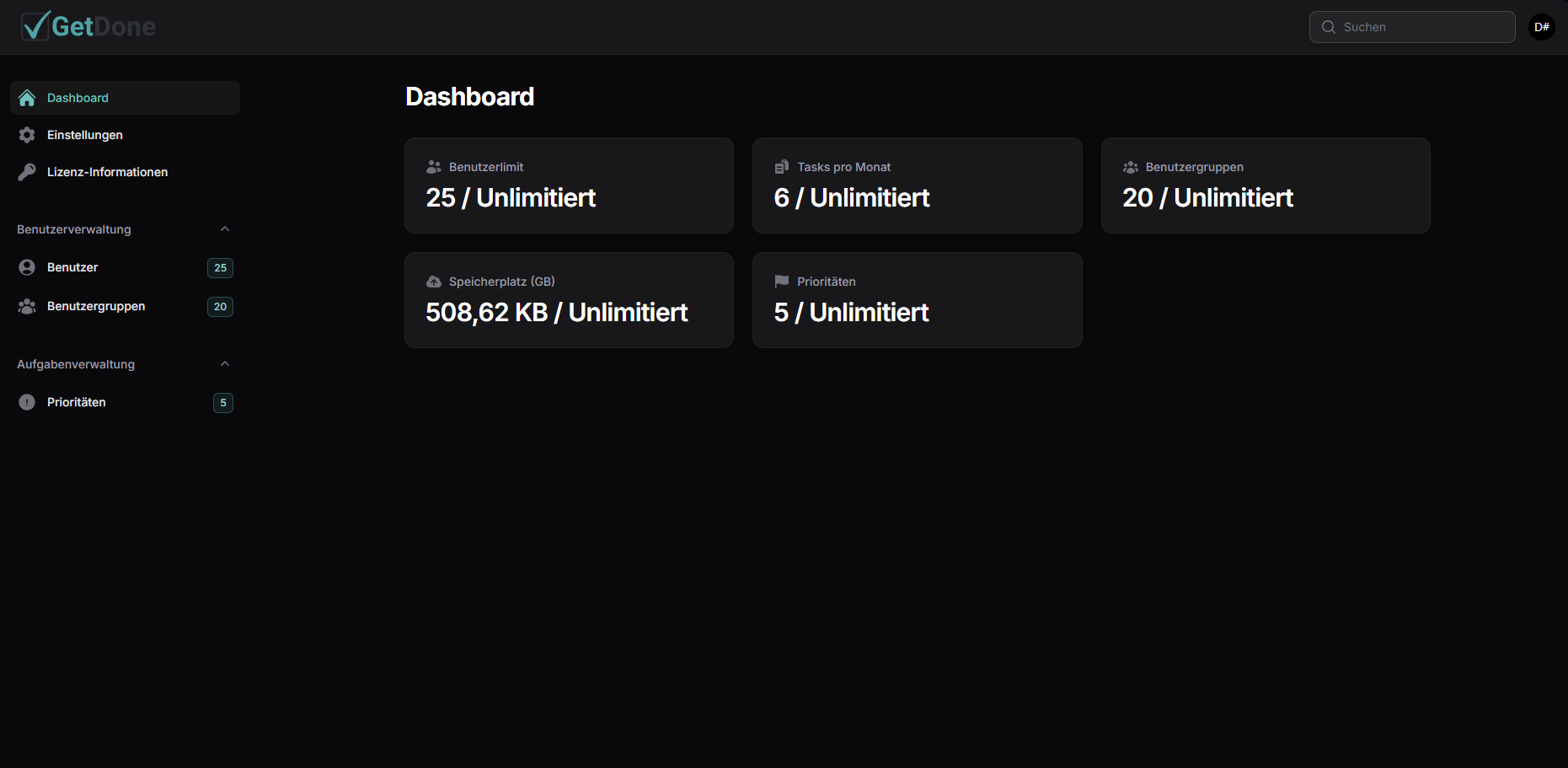 Admincenter Screenshot (Dark)